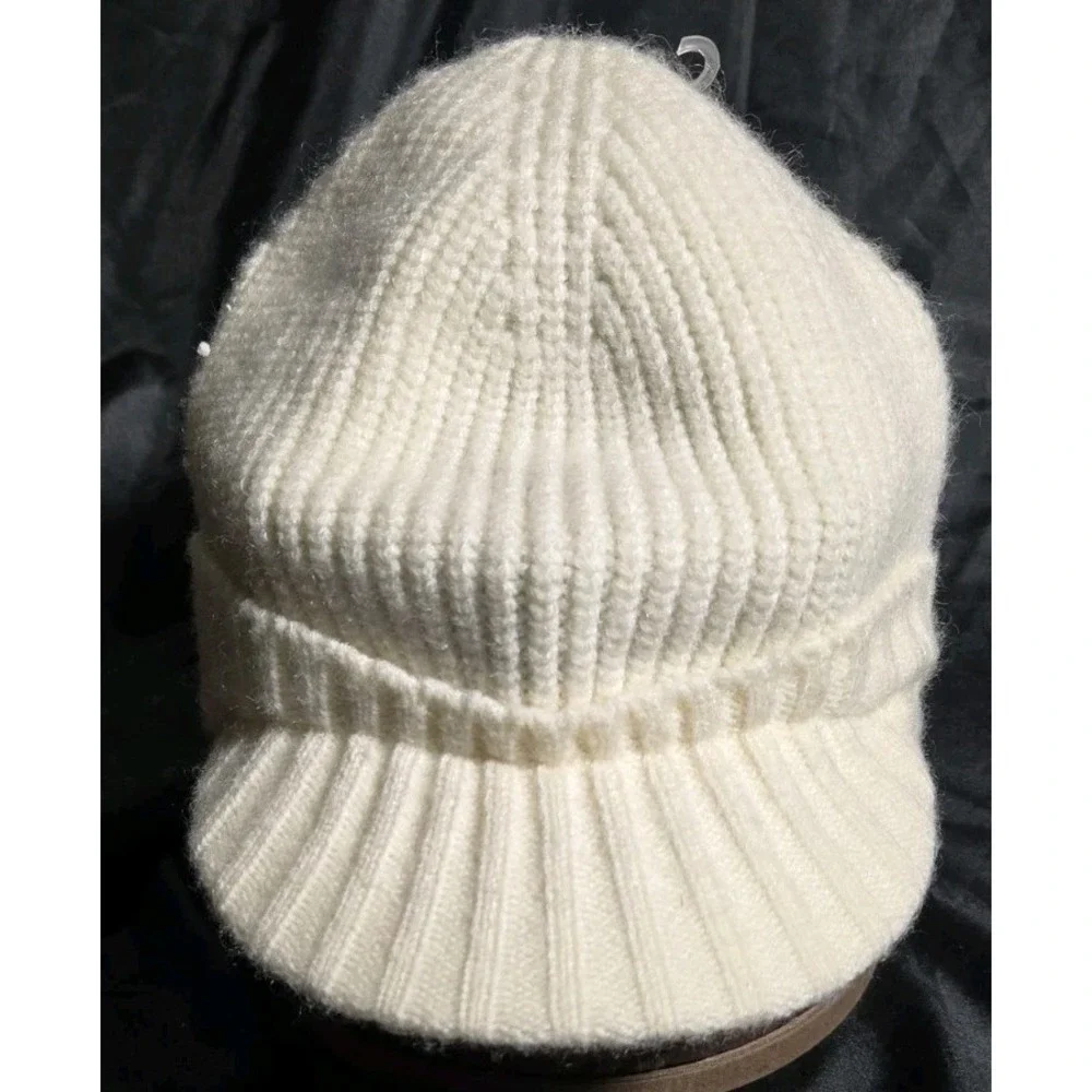 Golovejoy Brixton Ivory Knit Beanie Ribbed Cuff Warm Winter Hat Brim‎